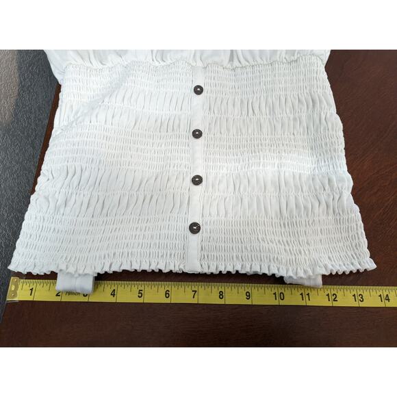 Arizona Jeans Tank Top L White Smocked Peplum Sleeveless Button Accent Ruffled - Picture 5 of 8